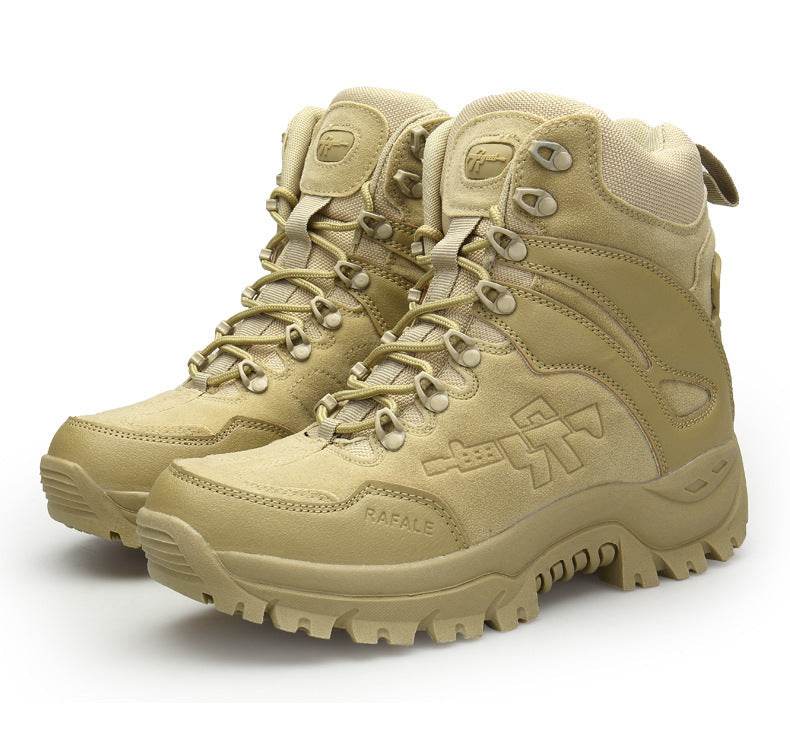 Men's Simple Sand Color High-top Hiking Boots - Mubimart