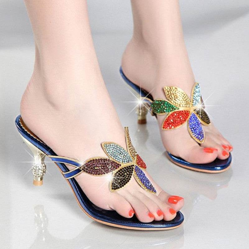 Women's Rhinestone Sandals, High-heeled Stilettos, Summer Sandals And Slippers - Mubimart