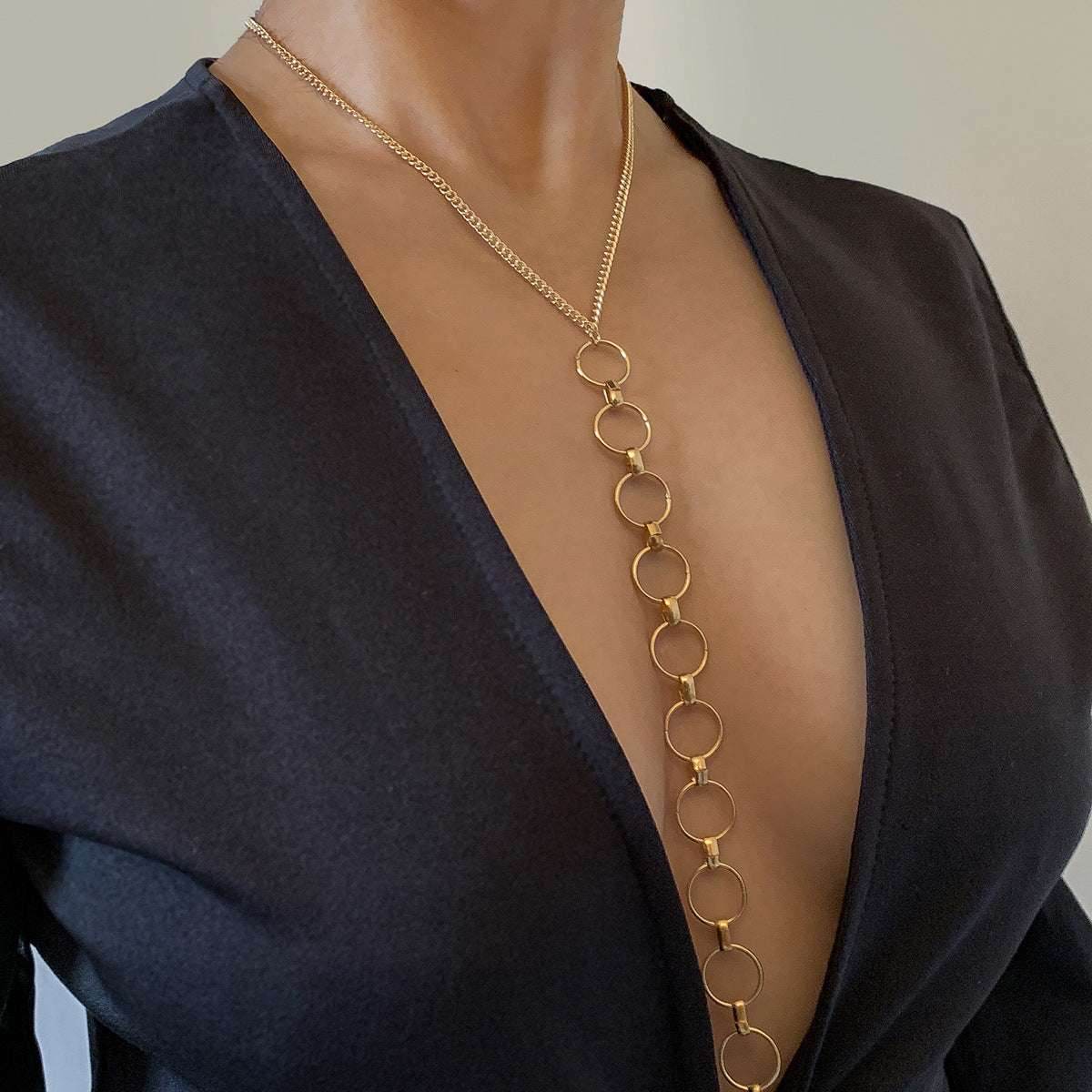 Round Ring Chain Necklace One Body Chain Women - Mubimart