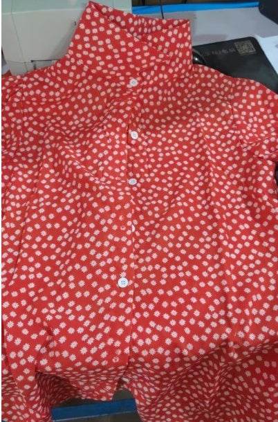 Printed Long Sleeve V-neck Button Ladies Blouse Women - Mubimart