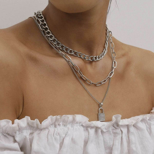 All-match Chain Zircon Geometric Necklace Women - Mubimart