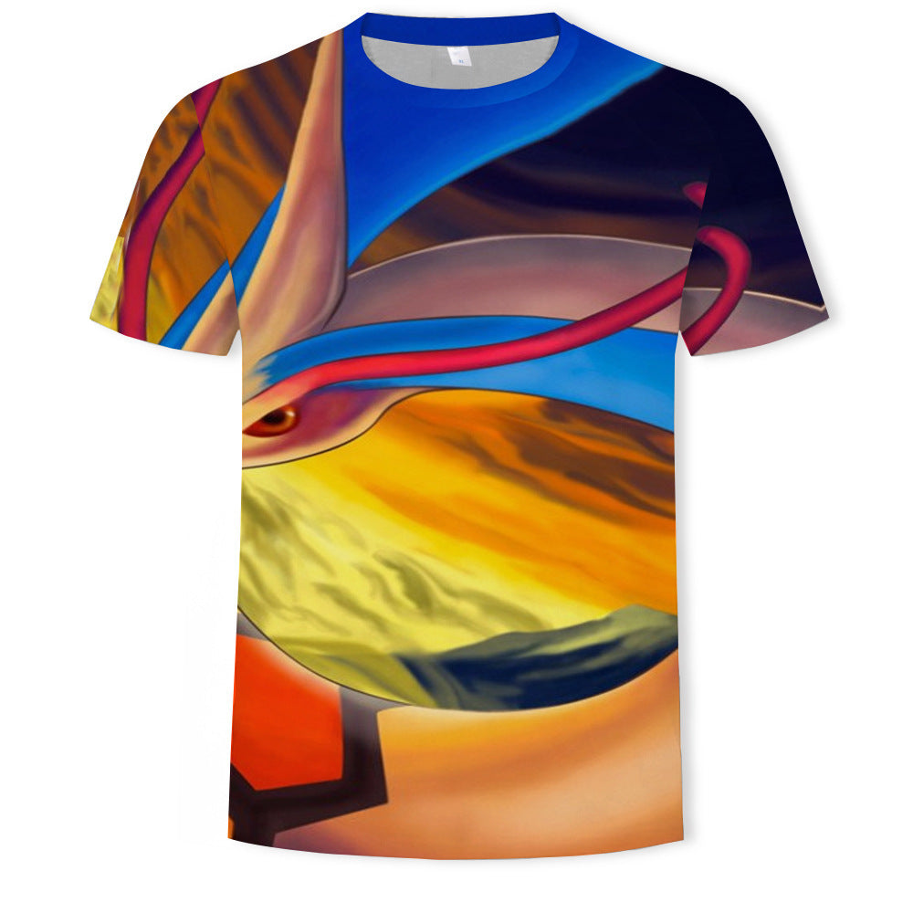 Mens Fashion Casual Digital Print Crew Neck T-shirt