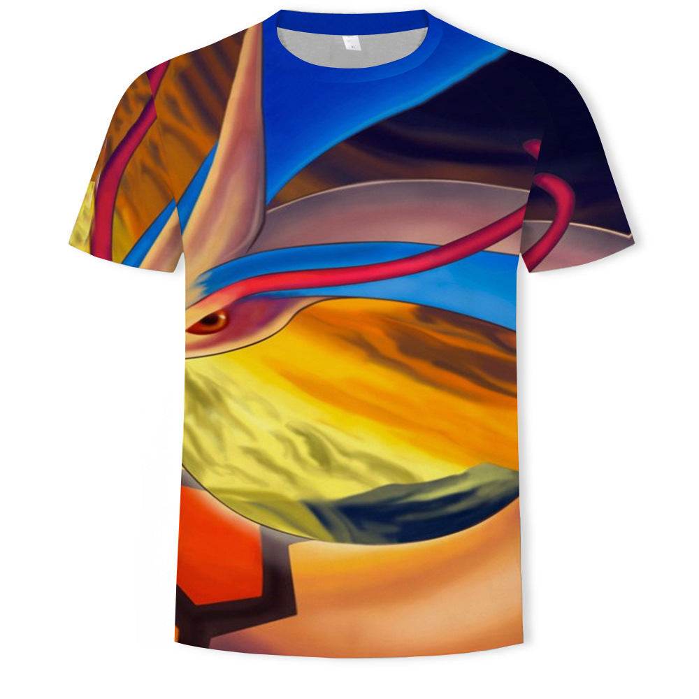 Mens Fashion Casual Digital Print Crew Neck T-shirt - Mubimart