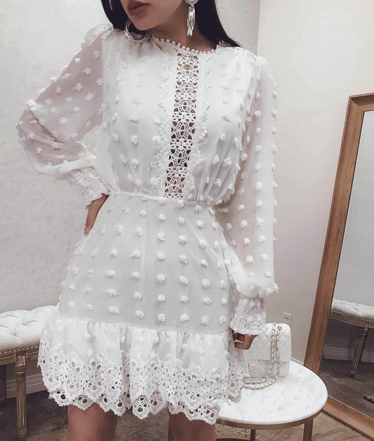 Women's Hollowed Chiffon Dress Formal Dress Lady Dress - Mubimart