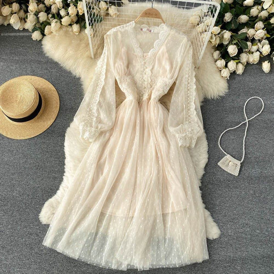 Women's Fashion Mesh Midi Dress - Mubimart
