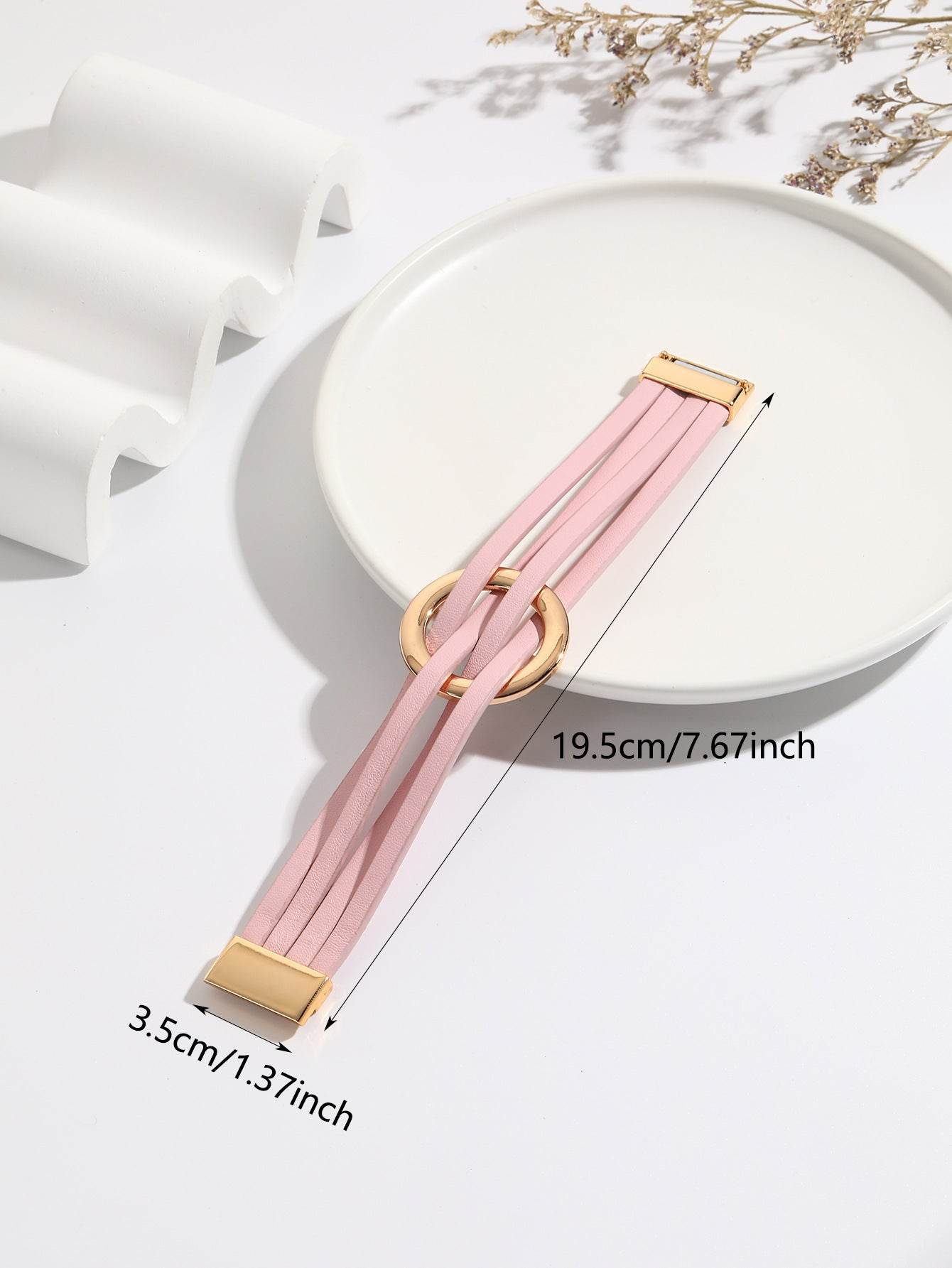 Cross Leather Women Bracelet Metal Big Ring Cuff Bangle Multi-layer Wristband Magnetic Snap Bangle - Mubimart
