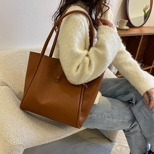 Casual Large Capacity Tote Bags For Women Fashion Solid Color Shopping Shoulder Bag With Wallet Ladies Handbag - Mubimart