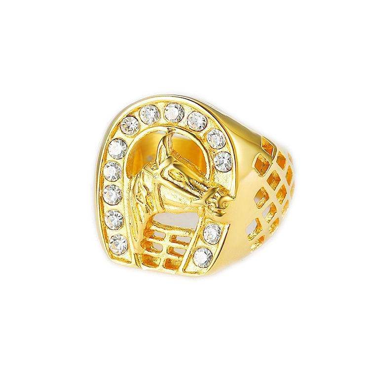 Titanium Steel Gold Plated Diamond Horse Head Ring For Men - Mubimart
