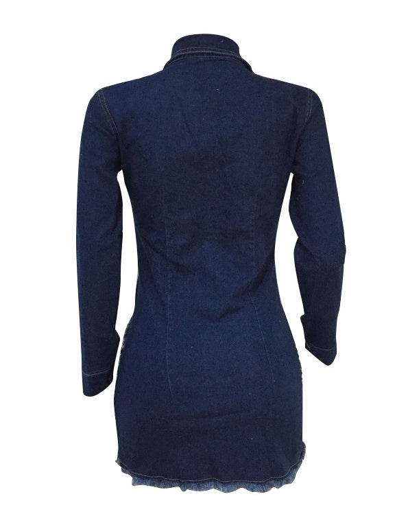 Shredded denim dress denim casual dress - Mubimart