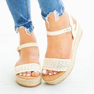 Sandals women's linen braided platform wedge sandals - Mubimart