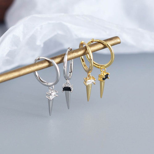 Silver Zircon Cone Hoop Huggies Earrings For Fashion Women Hiphop Fine Jewelry Geometric Accessories - Mubimart