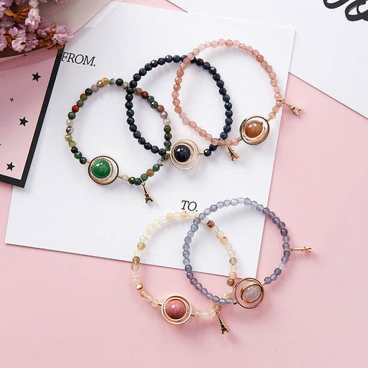 Sweet Simple Hollow Geometric Round Circle Crystal Beaded Tower Pendant Bracelet Bangle for Women Girlfriend - Mubimart