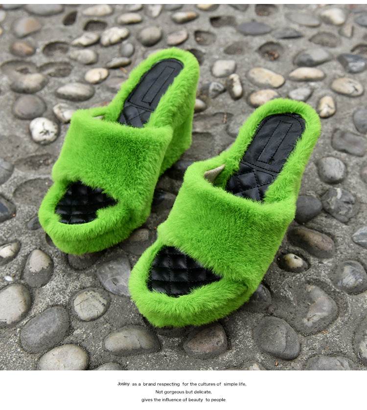 Wedge Heels Hair Shoes Height Slippers For Women - Mubimart