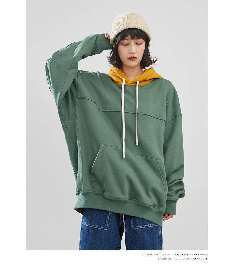Hooded Sweatshirt Colorblock Patch Sweatshirt - Mubimart