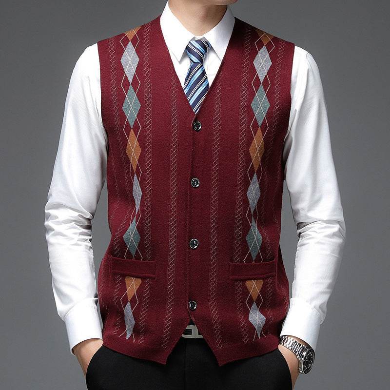 Men's Casual Buckle Knitted Sweater Vest - Mubimart