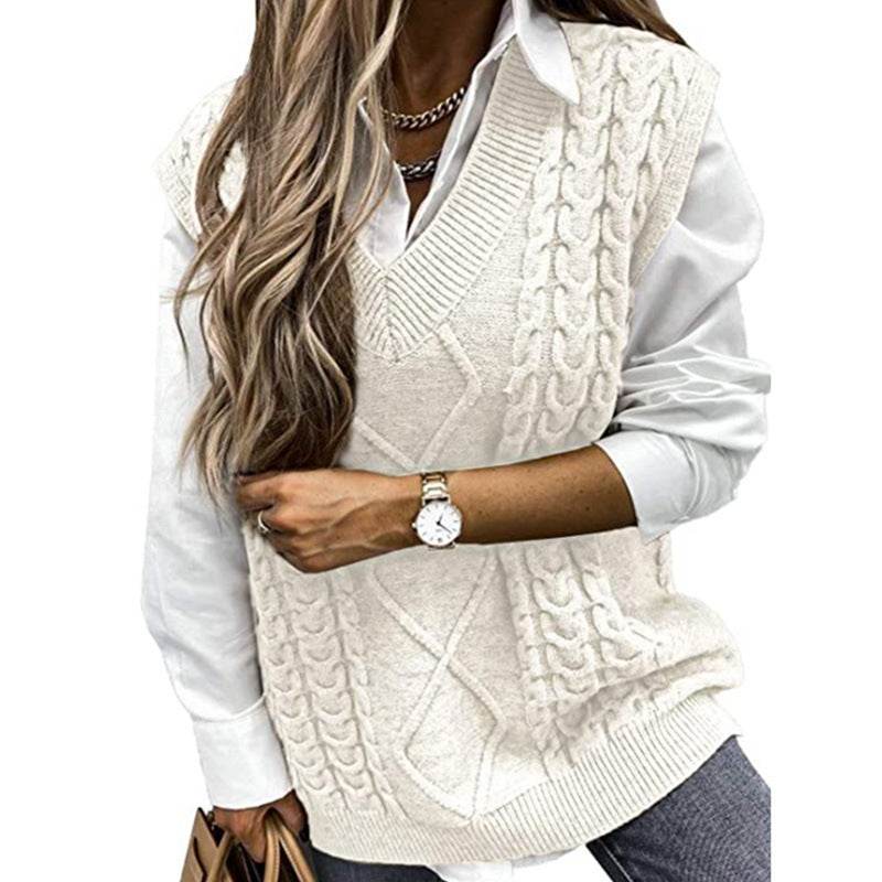 Sweater Vest Women's Vest V-neck Sleeveless - Mubimart