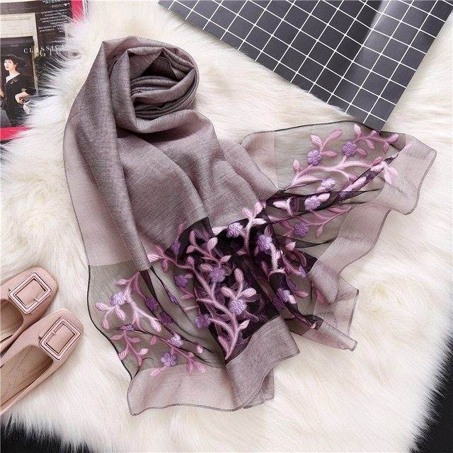 new brand women scarf fashion hollow Embroidery silk scarves lady shawls and wraps spring summer sunscreen beach stoles - Mubimart