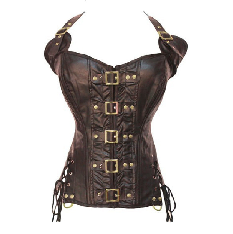 Punk PU corset leather halter corset - Mubimart -  