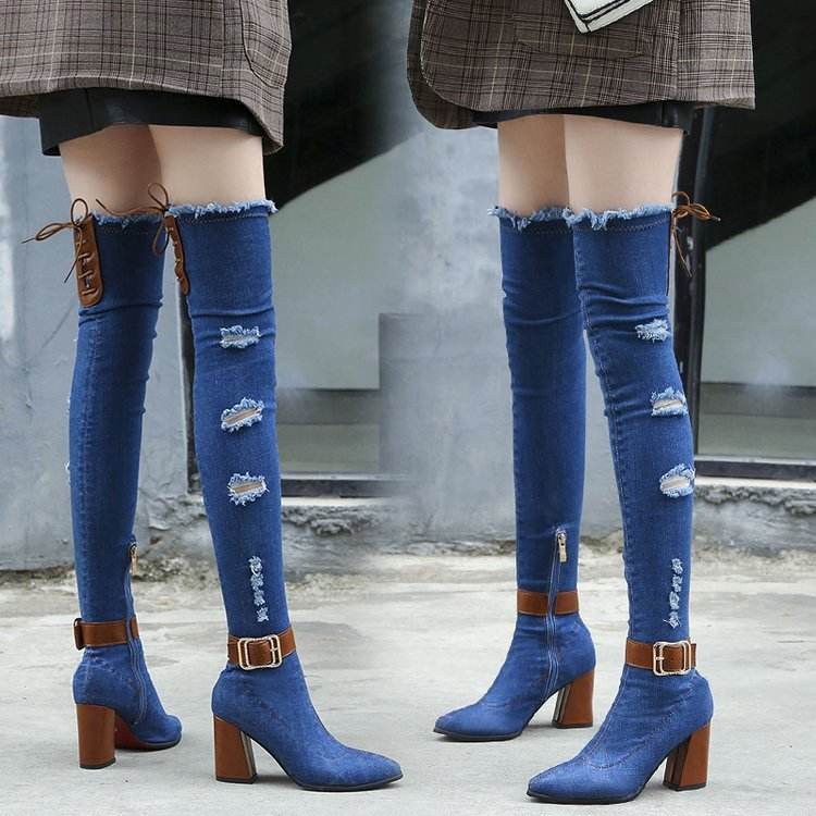 Stiletto pointed over-the-knee boots - Mubimart