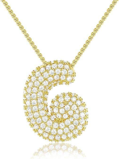 Brass Zircon Balloon English Letter Necklace - Mubimart