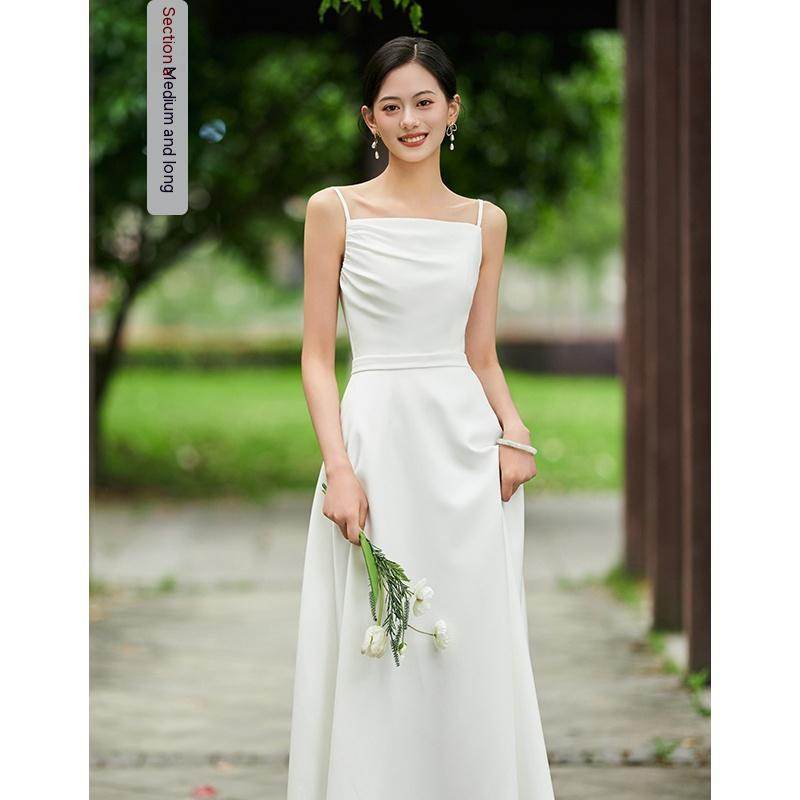 White Bridesmaid Dress Senior Dress Daily Style Formal Dress - Mubimart