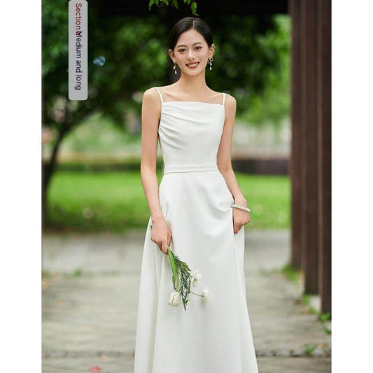 White Bridesmaid Dress Senior Dress Daily Style Formal Dress - Mubimart
