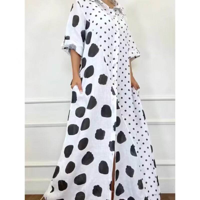 Loose Fashion Casual Long Plus Size Printed Dress - Mubimart