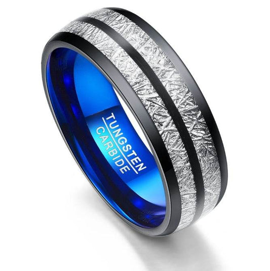 Wedding Band 8mm Width Men Women Rings Accessories Black Blue Tungsten Carbide Rings Couple Anillos Fashion Jewelry - Mubimart