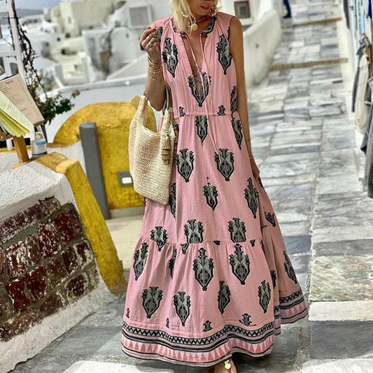 Women's Sleeveless Midi Printed Dress - Mubimart