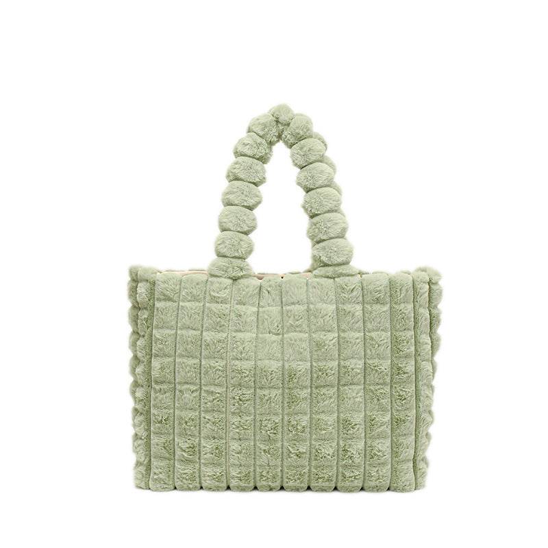 Plaid Handbags Winter Fashion High Capacity Shopping Plush Bag Korean Style Personalized Designer Luxury Tote Bags For Women - Mubimart