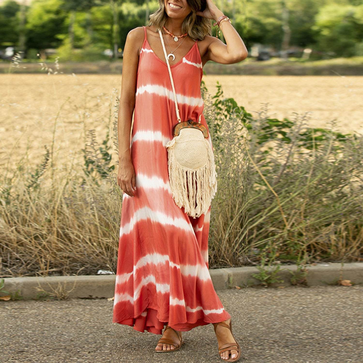 Printed Striped Plus Size Maxi Maxi Dress - Mubimart
