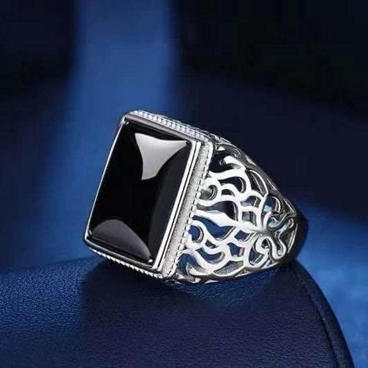 Silver Plated Black Onyx Men Ring - Mubimart