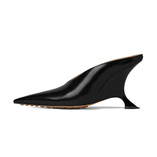 Pointed Toe Shallow Mouth Bright Noodle Wedge Silver High Heel High Heels - Mubimart