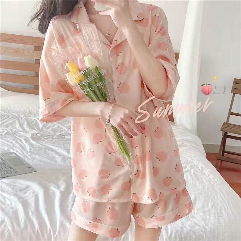 Women's Loose Cardigan Lapel Pajama Set - Mubimart