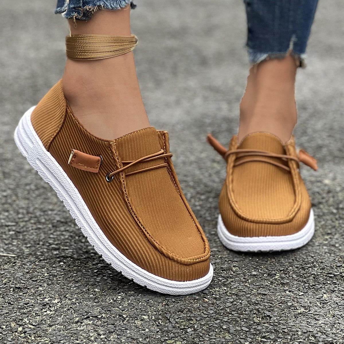 Casual Slip-on Flats Shoes Women Fashion Solid Color Loafers Lazy Shoes - Mubimart