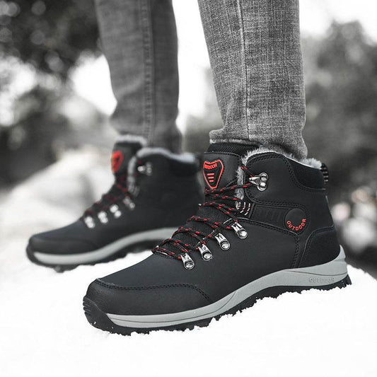 Winter Snow Boots Men Warm Plush Ankle Boots Hiking Lace-up Shoes - Mubimart
