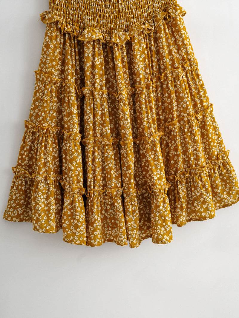 Women's Viscose Print Ruffle Panel Slip Dress - Mubimart