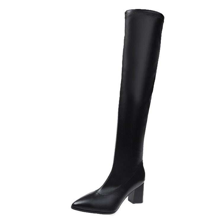 Over The Knee Boots Women's Pointed Toe Leather Boots