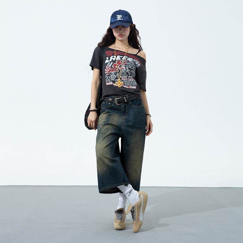 Fashion American Retro Wide Leg Jeans For Women - Mubimart