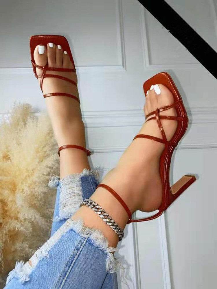 Women's High Heel Block Heel Slip-toe Sandals - Mubimart