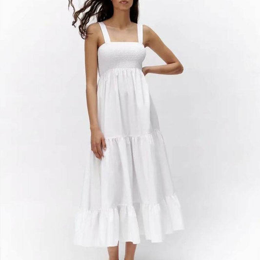 Ladies Poplin Midi Sling Dress - Mubimart