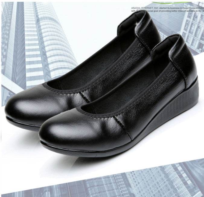 Authentic Leather Work Shoes Women's Black Non-slip Flat Work Leather Shoes - Mubimart