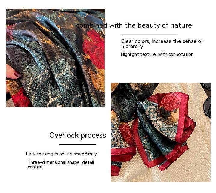 Flower Lightweight Sunscreen Imitated Silk Scarves - Mubimart
