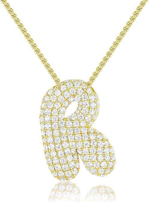 Brass Zircon Balloon English Letter Necklace - Mubimart