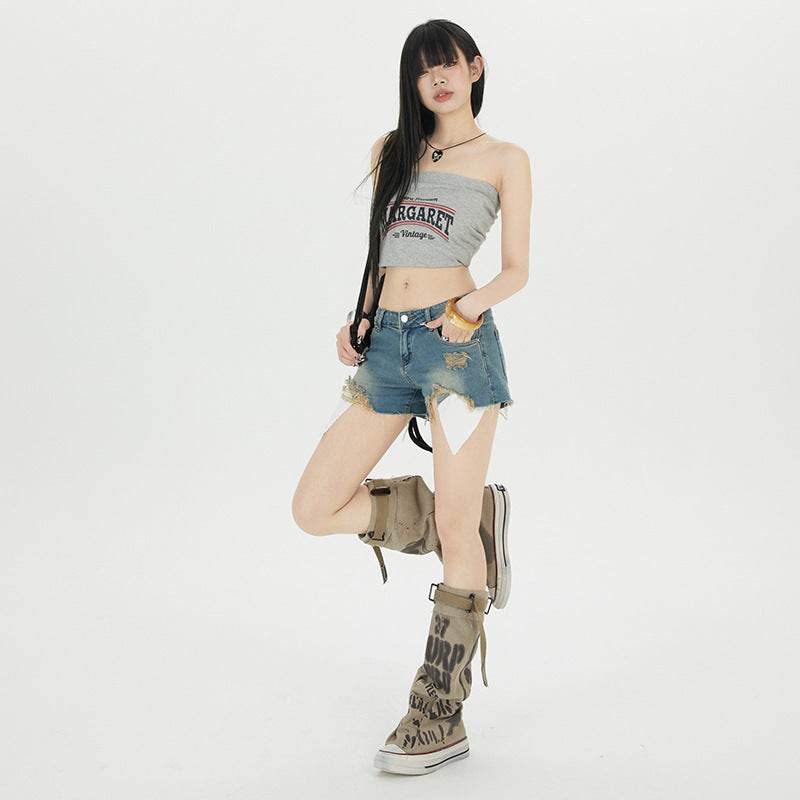 Fashion Personalized Washed Denim Shorts For Women - Mubimart