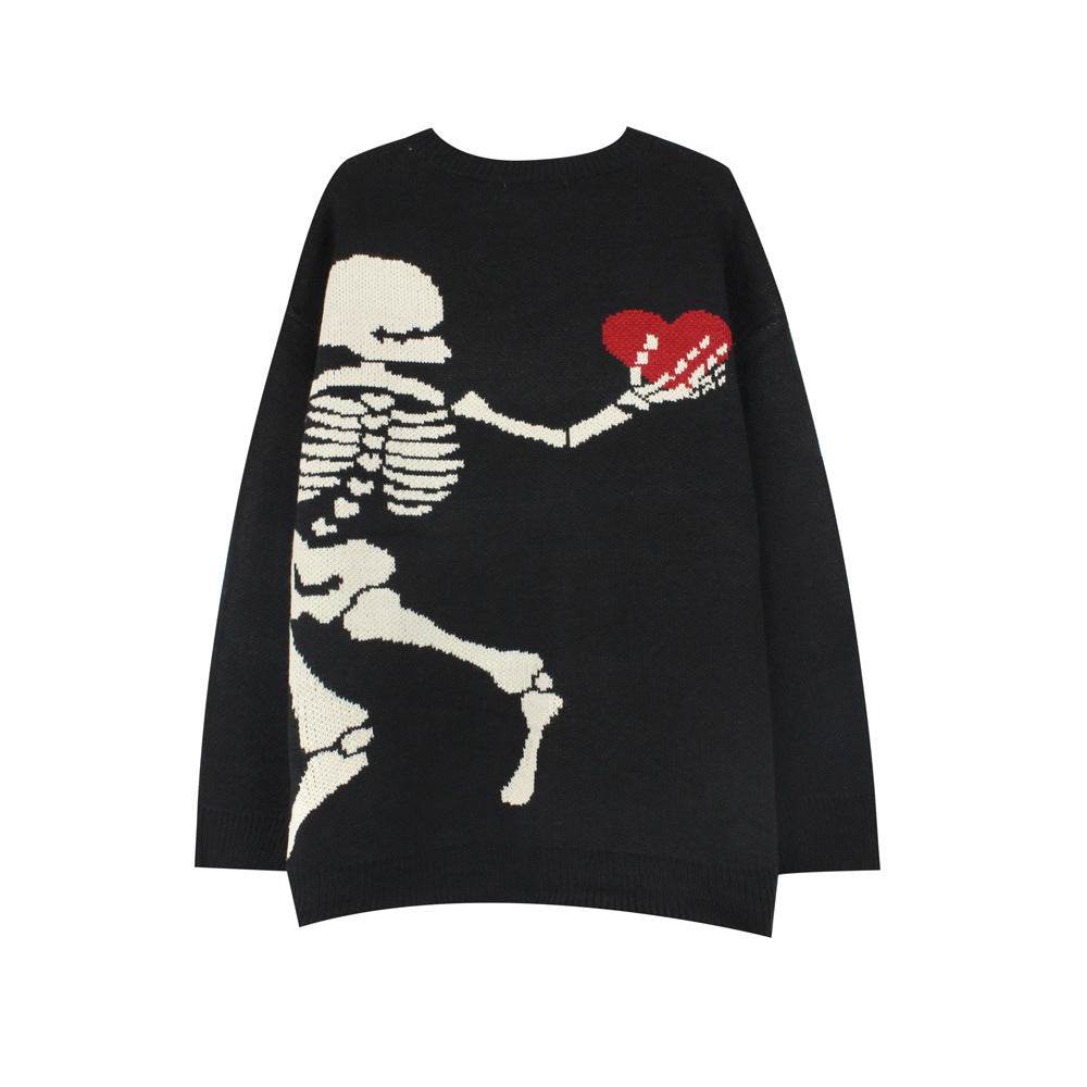 Mens Dark Trendy Brand Loose Round Neck Sweater - Mubimart