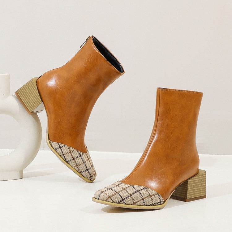 Plus Size British Short Boots Women Pointed Thick Heel Zipper Martin Boots Leather Boots Women - Mubimart