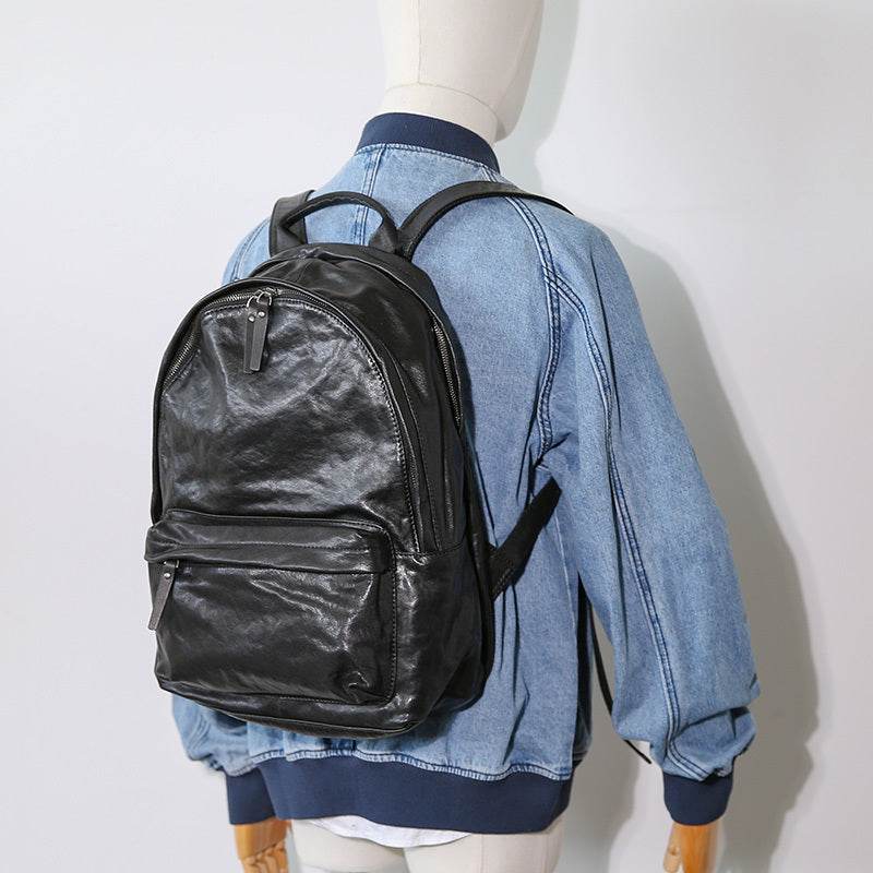 Mens Retro Large Capacity Leather Shoulder Travel Bag - Mubimart