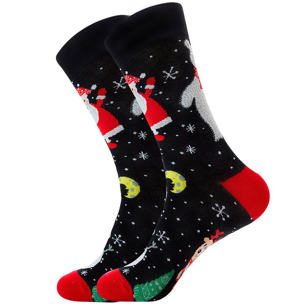 Men's Socks Santa Claus Moose Men's Mid-tube Socks Tide Cotton Socks - Mubimart