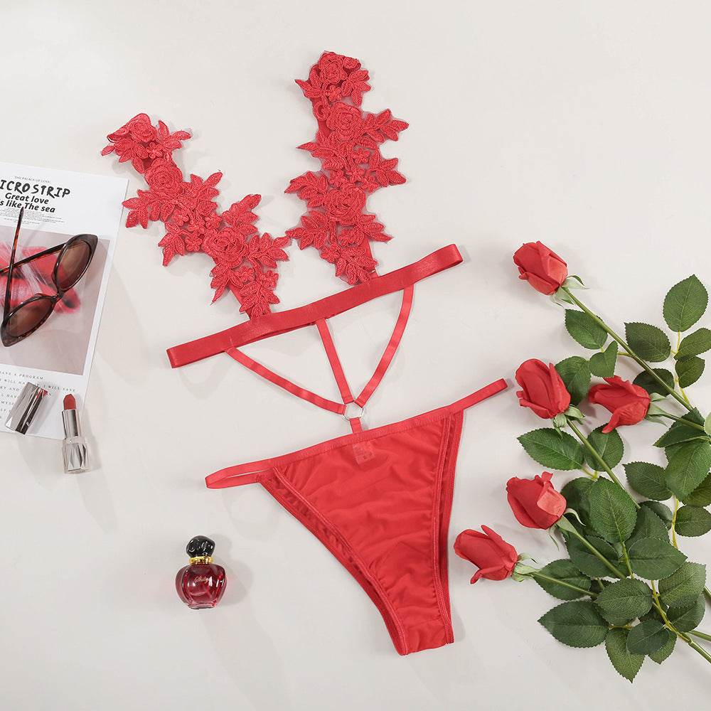 New Lace Embroidered Lace Patchwork Bodysuit Women - Mubimart